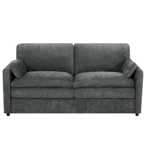 69" Chenille Soft Sofa w/Well-Filled Backrests, Grey | Modern Loveseat w/Plump Pillows, 2 Seater Upholstered Couch w/Thick & Comfy Cushions for Living Room, Bedroom - color: Grey, size: Loveseat