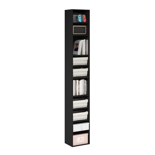 Furinno PASIR Book Shelf, 10-Tier Bookshelf, Bookcase with Open Shelf, 9.2 x 11.8 x 78.7, for Living Room, Bedroom, Home Office, Blackwood - color: Blackwood, size: 10-Tier, 12-Inch Width