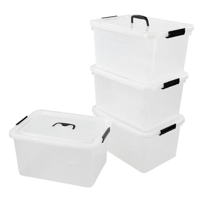 4-Pack 17.5 Quart Clear Storage Box, Plastic Storage Bins with Lids | Stackable Plastic Storage Boxes, Clear Organizer Totes for Closet, Pantry, Garage, Durable Latching Lids - size: 17.5 quart