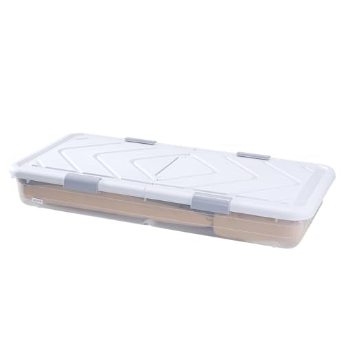VEVOR Under Bed Storage with Wheels, 31.7 x 15.6 x 6.9 inch Underbed Containers, Underbed Shoes Organizer with Lid & Gray Latch, Rolling Under the Bed Storage Bins for Clothes Shoes Blankets, 4 Pack
