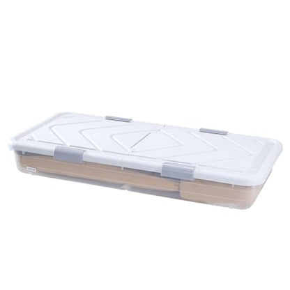 VEVOR Under Bed Storage with Wheels, 31.7 x 15.6 x 6.9 inch Underbed Containers, Underbed Shoes Organizer with Lid & Gray Latch, Rolling Under the Bed Storage Bins for Clothes Shoes Blankets, 4 Pack