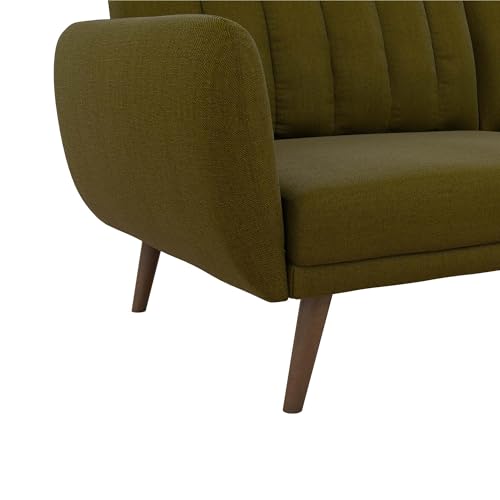 Novogratz Brittany 82 Inch Futon Sofa Bed in Faux Leather, Upholstered Couch Sleeper with Tufted Back, Mid-Century Modern Design, Green - color: Green