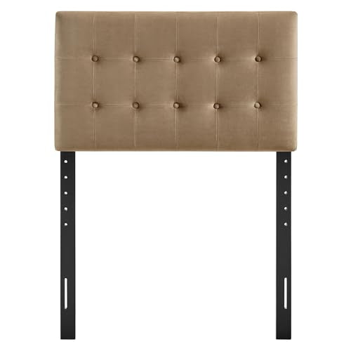 Modway Emily Twin Size Performance Velvet Headboard in Taupe - Stain-Resistant Velvet Upholstery with Button Tufting and 7 Adjustable Height Positions - color: Taupe, size: Twin