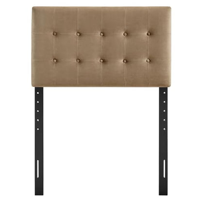 Modway Emily Twin Size Performance Velvet Headboard in Taupe - Stain-Resistant Velvet Upholstery with Button Tufting and 7 Adjustable Height Positions - color: Taupe, size: Twin