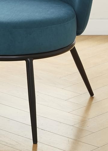 GDFStudio 27" Modern Accent Chair, Comfy Lounge Chair, Velvet Upholstered Chair, Mid Century Modern Armchair with Metal Legs, Solid Wood Frame, Cushion Barrel Side Chair for Living Room Bedroom, Blue - color: Blue + Velvet