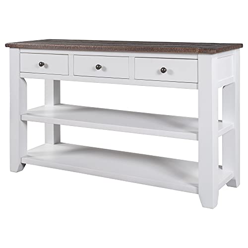Modern Console Table, Wood Sofa Table with 3 Drawers and 2 Shelves, Sideboard Buffet Table for Entryway/Living Room/Bedroom/Hallway (White) - color: White