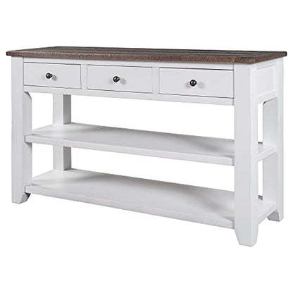 Modern Console Table, Wood Sofa Table with 3 Drawers and 2 Shelves, Sideboard Buffet Table for Entryway/Living Room/Bedroom/Hallway (White) - color: White