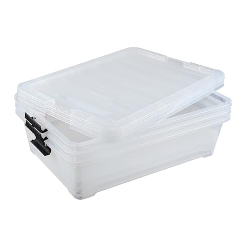3 Packs 50 Quart Plastic Under Bed Storage Container Bins with Wheels, Large Clear Stackable Organizer Boxes with Lids - size: 50 Quart