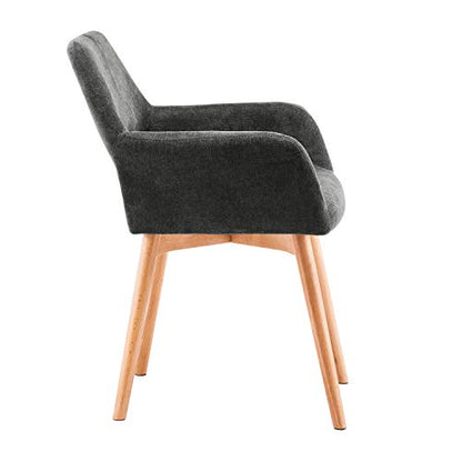 Desk Chair No Wheels Vanity Chair Comfy Accent Chair for Living Dining Room Bedroom Home Office Mid Century Modern Upholstered Armchair with Wood Legs (Charcoal, 1) - color: Charcoal