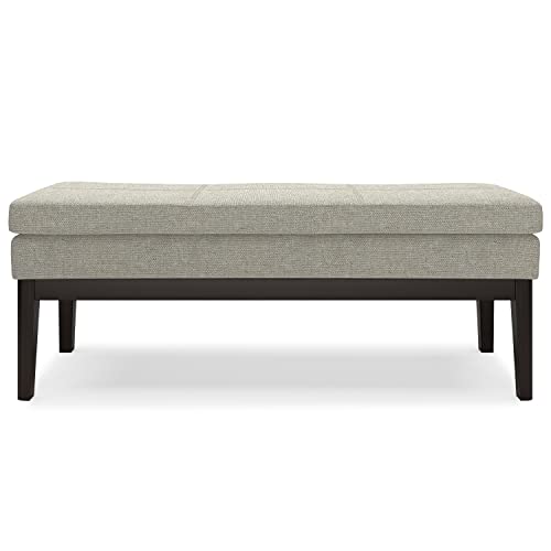 SIMPLIHOME Carlson Ottoman Bench - 45 inch Wide Upholstered Vegan Leather Rectangle Ottoman in Greige, Mid Century Modern Bench for Bedroom, Entryway or Living Room with Padded Seat - color: Greige, style: Ottoman Bench