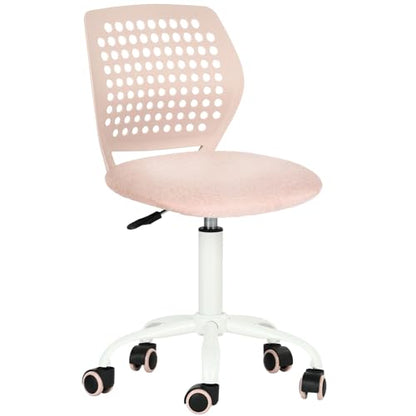 FurnitureR Armless Rolling Kids Desk Chair with Breathable Back and Padded Seat, Ergonomic Adjustable Height Swivel Compact Study Computer Task Chair for Teens Adults, Blush Pink - color: Blush Pink