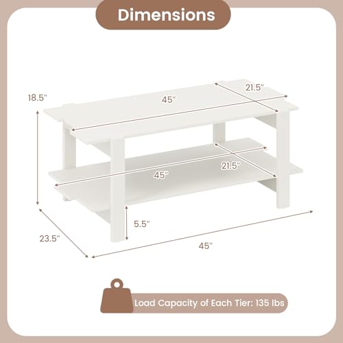 Giantex Coffee Table with Storage, 45 Inch Modern Center Table with Slatted Design & Side Rail Support, Rectangular Living Room Table for Small Spaces, White - color: White