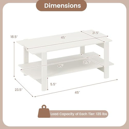 Giantex Coffee Table with Storage, 45 Inch Modern Center Table with Slatted Design & Side Rail Support, Rectangular Living Room Table for Small Spaces, White - color: White