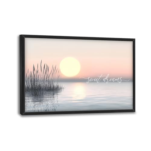 Lake Sunset Wall Art Sweet Dreams Sign Pictures Wall Decor Boho Coastal Canvas Prints Large Minimal Modern Landscape Painting Framed Artwork Home Decoration for Bedroom Living Room 36"x24" - color: Lake-Sweet Dreams, size: 36"L x 24"W