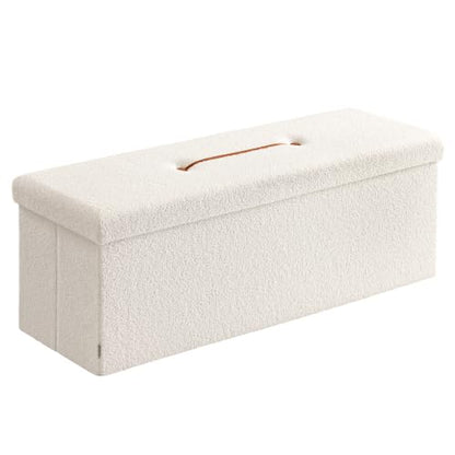 SONGMICS Large Folding Storage Ottoman Bench, 15 x 43 x 15 Inches | Foot Rest Stool, Load up to 660 lb, Cream White and Ink Black, MINOTA Collection ULSF097W01 - color: Cream White, size: 15"D x 43"W x 15"H, style: Rectangle