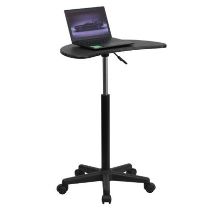 Flash Furniture Eve Sit to Stand Mobile Laptop Desk/Speaker's Lectern with Wheels, Modern Height-Adjustable Portable Standing Computer Desk, Black | Heavy Duty Nylon Base, Dual Wheel Casters - color: Black