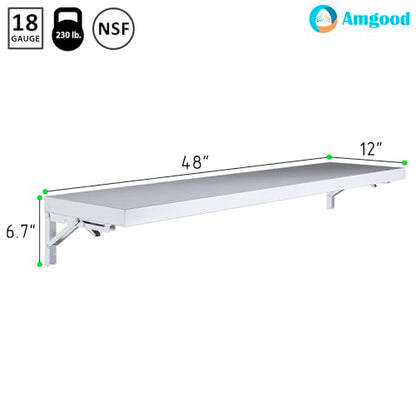 AmGood Stainless Steel Folding Wall Shelf 12 in. x 48 in. | NSF | Concession Stand, Food Truck, Kitchen, Restaurant, Garage, Laundry, Utility Room - size: 48" Long X 12" Deep