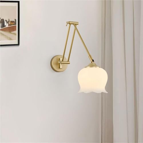 Gold Long Swing arm Iron Wall lamp Background Flower-Shaped Glass Bedside Decorative with E27 Base Suitable for Living Room, Dining, loft and Kitchen Oldsix-66