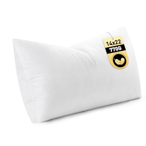 MIULEE 14x22 Inch Down Feather Pillow Insert with Cotton Fabric | Fluffy and Comfy Throw Pillow for Bed Couch and Sofa - size: 14x22 Inch
