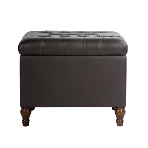 Spatial Order 24" Medium Tufted Storage Ottoman - Espresso Brown Faux Leather - color: Espresso Brown Faux Leather
