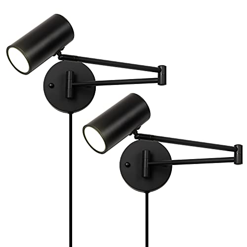 2 Pack Plug in Wall Sconce, Black Swing Arms Wall Lamp with Plug-in Cord Adjustable Wall Light for Bedroom Living Room (Light Source Included) - color: A-Black-2 Pack