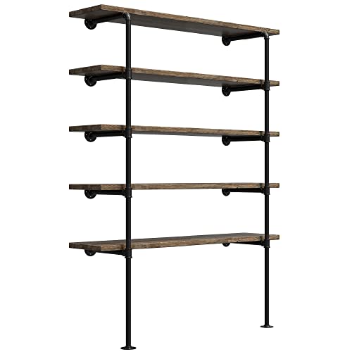 (77"Tall,14"Deep,2pcs) Industrial Retro Wall Mount Iron Pipe Shelf,DIY Open Bookshelf,Hung Bracket,Home Improvement Kitchen Shelves,Tool Utility Shelves, Office Shelves, Pipe Shelving - size: 14"Deep 2 pcs