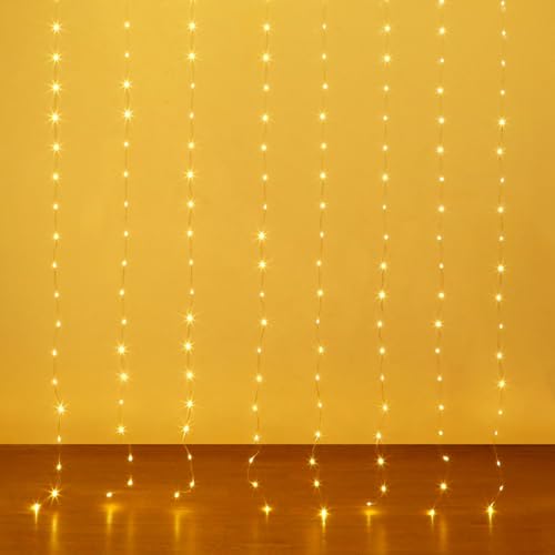 Fairy Curtain Lights USB Plug-in,8ft x 6ft 144 LED Twinkle Lights | Warm White String Lights Waterproof with Remote,Timer,Dimmable for Bedroom Backdrop Wall Patio Party Wedding Christmas Decor - size: 144-LED Warm White 8ft x 6ft