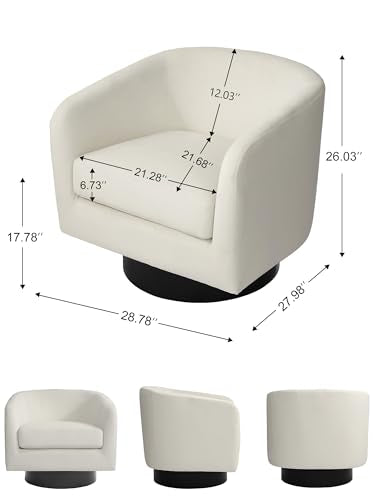 Swivel Barrel Accent Chair, Comfy Reading Armchair, Ivory, Set of 1 | Club Chairs for Adults, Low-Back Design, Modern Round Style, Solid Wood Frame & Metal Swivel Base, For Living Room & Bedroom - color: Ivory