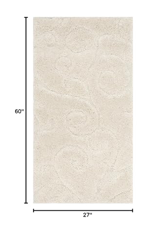 SAFAVIEH Florida Shag Collection Accent Rug - 2'3" x 5', Cream & Cream, Scroll Design, Non-Shedding & Easy Care, High-Low Plush Pile, Ideal for Bedroom, Foyer, Hallway (SG455-1111) - color: Creme, size: 2'3" x 5' (Rectangular)