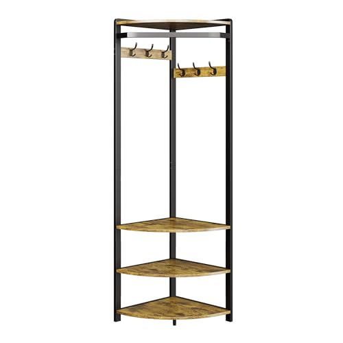 CABIHOME Space-Saving Corner Hall Tree with Shoe Bench, 6 Double Hooks & Storage Shelf, Multi-Purpose Entryway Corner Coat Rack Organizer for Hallway, Entryway, Rustic Brown - color: Rustic Brown