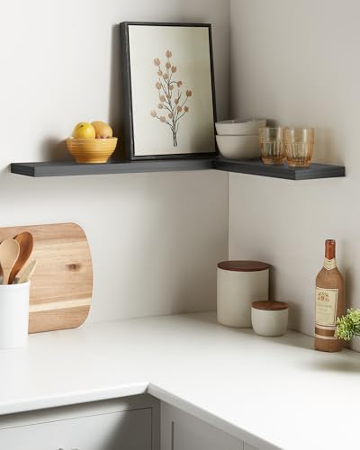 BAYKA Floating Shelves Black-Grey, Rustic Wood Wall Mounted Shelves for Bathroom, Bedroom, Living Room, Kitchen, Hanging Shelf for Storage Decor, 22.5 inches, Set of 2 - color: G. Black-grey - Industrial Edge Style, size: 22.5inches