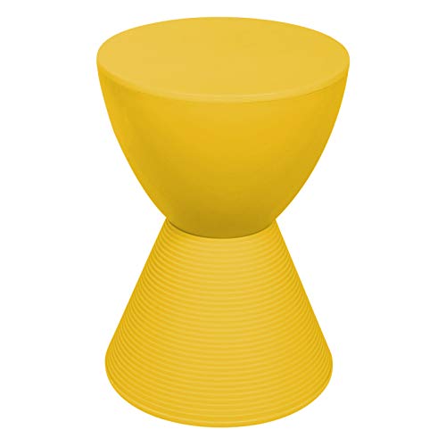 LeisureMod Modern Hourglass Yellow Side Table - ABS Shell Drum End Table with Storage for Indoor & Outdoor Use - color: Yellow