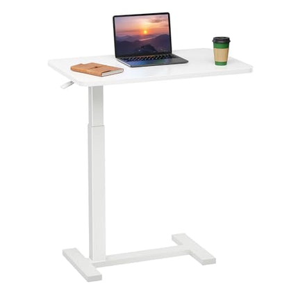 Overbed Bedside Table with Hidden Casters, Adjustable Hospital & Home Use Bed Table, Rolling Laptop Table, Movable Standing Desk, White - color: White, style: Non-Tiltable