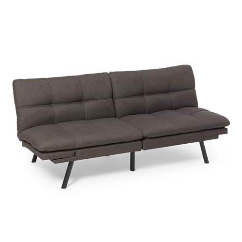 Amazon Basics Futon Sofa Bed, Convertible Memory Foam Sofa Couch with Adjustable Positions for Small Living Room, Office, Apartment, Dark Grey Linen Fabric - color: Dark Grey