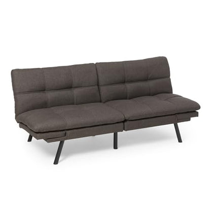 Amazon Basics Futon Sofa Bed, Convertible Memory Foam Sofa Couch with Adjustable Positions for Small Living Room, Office, Apartment, Dark Grey Linen Fabric - color: Dark Grey