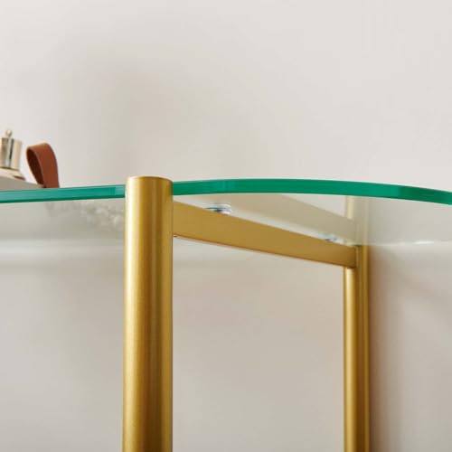 LumFurn Oval Glass Console Table for Living Room, Foyer & Entrance, 2-Tiers Mid-Century Modern Sofa Table with Clear Glass Top, Walnut Finish Wood Shelf and Gold Finish Frame - color: Oval L40.9" Clear & Walnut