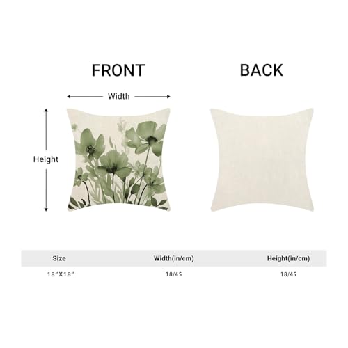 Spring Floral Pillow Covers 18x18 Inches Set of 2,Sage Green Floral Throw Pillow Covers Outdoor Summer Flower Decoration Pillowcase Farmhouse Decorative Square Linen Cushion Cover For Home Sofa - color: Sage Green Flower-3, size: 18" x 18" (Pack of 2)