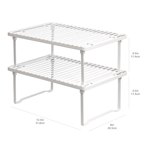 Amazon Basics Space-Saving Stackable Metal Kitchen Cabinet Organizer Shelves for Dishes, Pantry Organization, 12.5" L x 8" D x 4.5" H, Set of 2, White