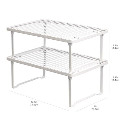 Amazon Basics Space-Saving Stackable Metal Kitchen Cabinet Organizer Shelves for Dishes, Pantry Organization, 12.5" L x 8" D x 4.5" H, Set of 2, White