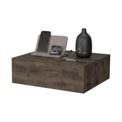 FM FURNITURE Vienna Modern Floating Nightstand with Drawer & Shelf, Wall Mounted Bedside Table for Bedroom Organization, Brown - color: Dark Brown