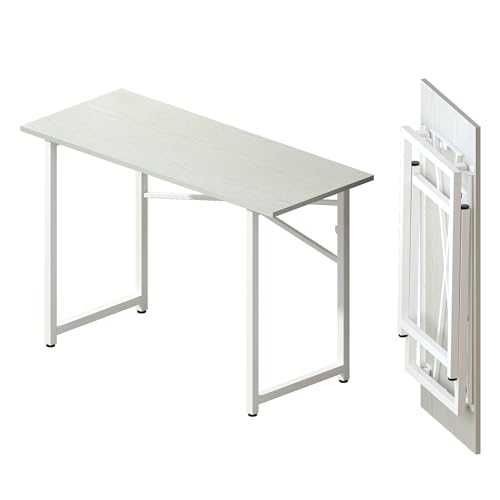 Lutown-Teen Folding Desk 47 inch No Assembly Required, White | Home Office Table for Small Spaces, Writing Gaming Computer Camping Desk - color: White, size: 47 Inch