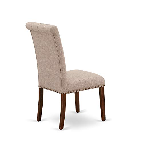East West Furniture DLBR3-MAH-04 3 Piece Dining Room Furniture Set Contains a Round Dining Table with Dropleaf and 2 Light Tan Linen Fabric Parsons Chairs, 42x42 Inch, Mahogany - color: Dlbr3-mah-04