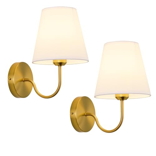 Modern Gold Hardwired Wall Sconces Lighting Fixture, E26 Industrial Vintage Gold Wall Light Set of 2 Pack Wall Lamp Bathroom Decor for Bedroom Living Room, Brass Finish Sconces - color: Gold-Hardwired-E26