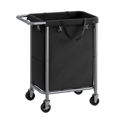 SONGMICS Laundry Basket with Wheels, Rolling Laundry Hamper, 23.8 Gallons (90 L), Removable Liner, Steel Frame with Handle, 24 x 11.4 x 31.9 Inches, Ink Black URLS003B01 - color: Ink Black, size: 90 L (1-Section)