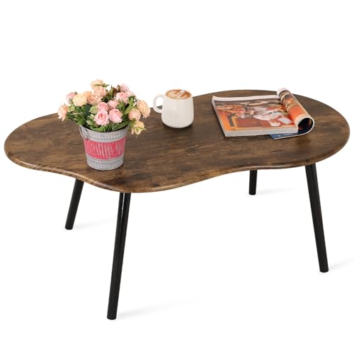 Small Coffee Table Cloud Shape Coffee Table Industrial Coffee Tables Wood Irregular Center Floor Tables Mid Century Style Decorative Furniture for Living Room Small Spaces Office - color: Retro Brown