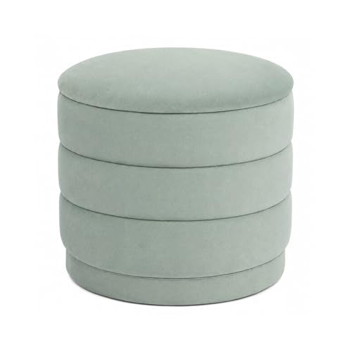 15.4" Round Velvet Storage Ottoman with Reversible Lid, Upholstered Circular Ottoman Footrest with Hidden Storage, Foldable Padded Footstool for Dorm Living Room & Bedroom, Sage Green - color: Sage, size: 15"D x 15"W x 15"H
