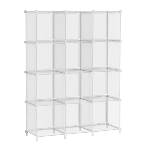 AWTATOS Closet Organizers, 12 Cube Storage Organizer, Transparent Twill | Portable Closet Organizers Storage Shelves, DIY Stackable Plastic Clothes Organizer Shelving for Home, Bedroom - color: Transparent Twill