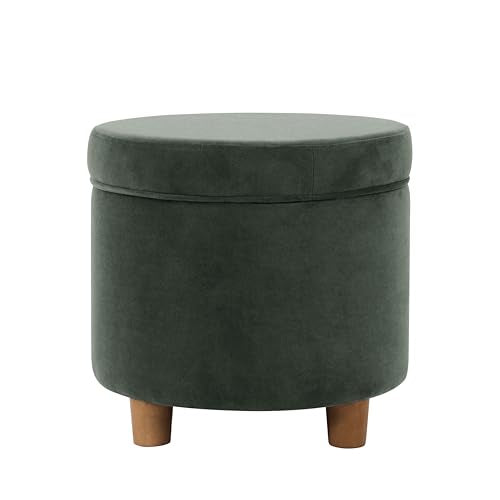 HomePop Home Decor | Upholstered Round Storage Ottoman | Ottoman with Storage for Living Room & Bedroom, Loden Green Velvet Large - color: Loden Green