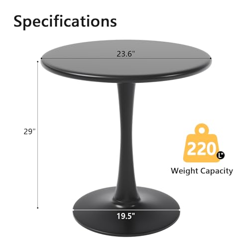 Black Small Tulip Table, 24 Inch Round Dining Table for 2 Person with Pedestal Base for Kitchen, Circle Bistro Table, Mid Century Modern Cafe Tables for Small Spaces in Living Room, Office, Pub, Bar - color: Black