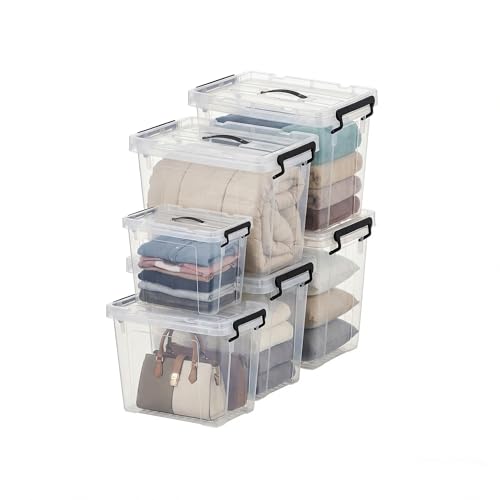 6 Pack Plastic Storage Bins with Lids | Clear Stackable Bins with Secure Latches and Handles Heavy-Duty Storage Containers For Home Office and Garage Organization - size: 4x90Qt+60Qt+42Qt